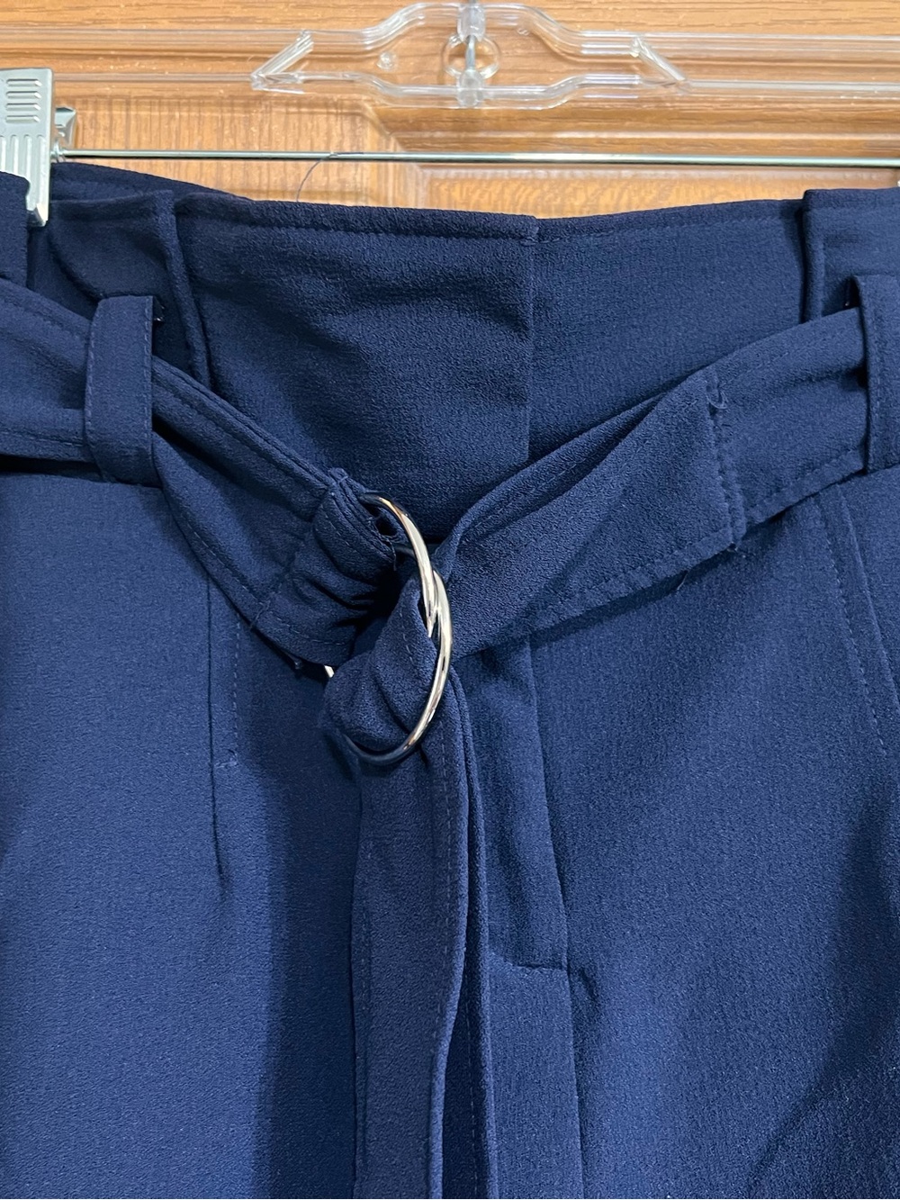 New York & Co High-Waist Navy Paperbag Shorts with D-Ring Belt - Picture 3 of 8